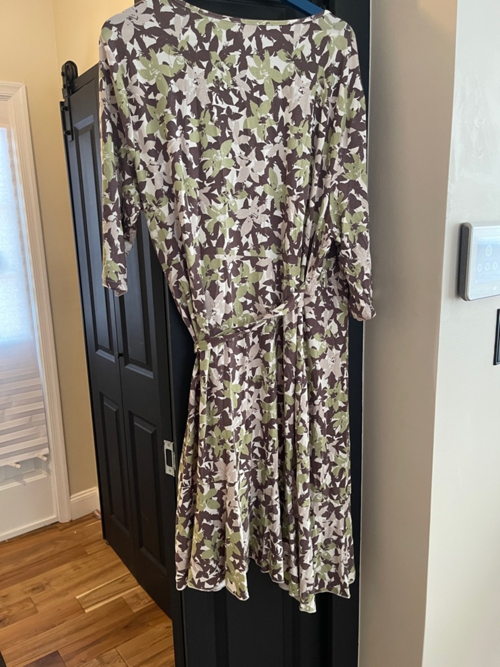 chic Olive & Brown Floral Midi Wrap Dress - Picture 7 of 8